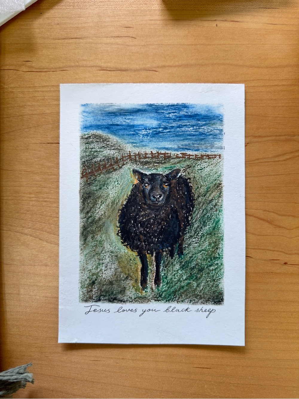“Jesus Loves You Black Sheep” Original-Oil Pastel